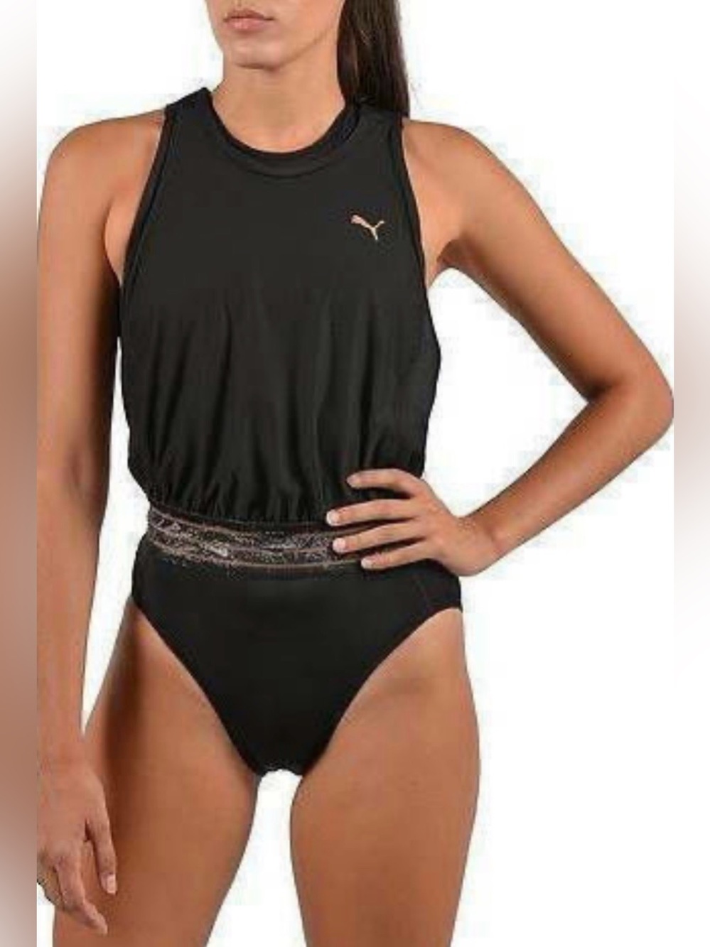 Puma Black One-Piece Swimsuit with Metallic Waistband